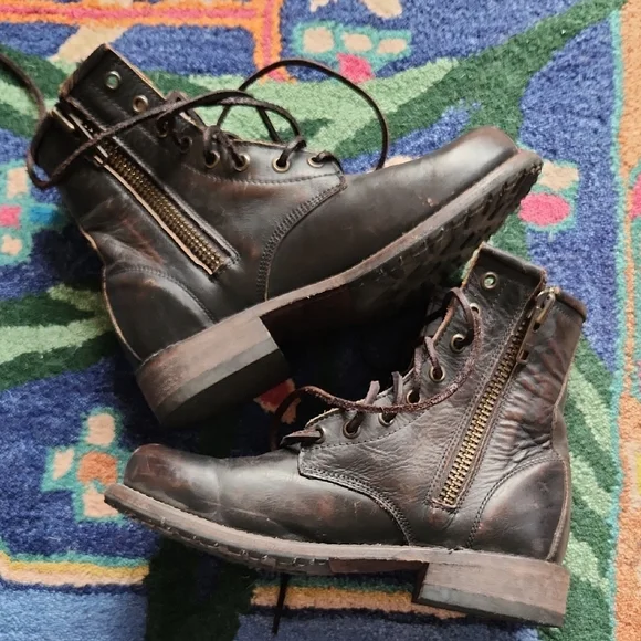 Freebird by Steven Manchester Leather Combat Boots - 7 - Picture 11 of 16